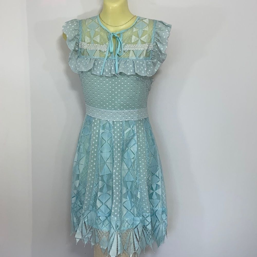 Foxie Dox Anthropologie Dress Pale Blue Ruffle"Cora" New With Tag! Sz Sm